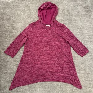 LOGO Lori Goldstein Top Womens XL Pink Hooded Pocket Tunic Asymmetric Hem